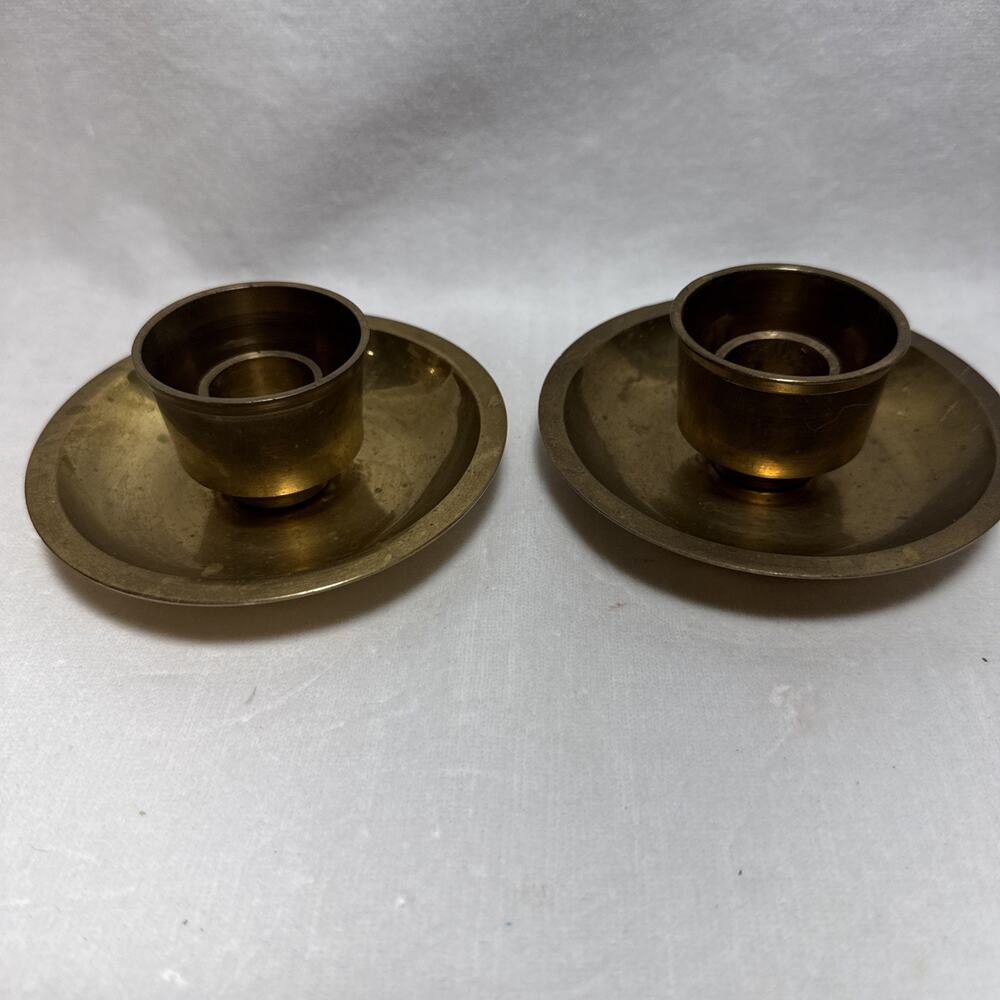 Set of 2 Vintage Brass Candlestick holder with drip catch